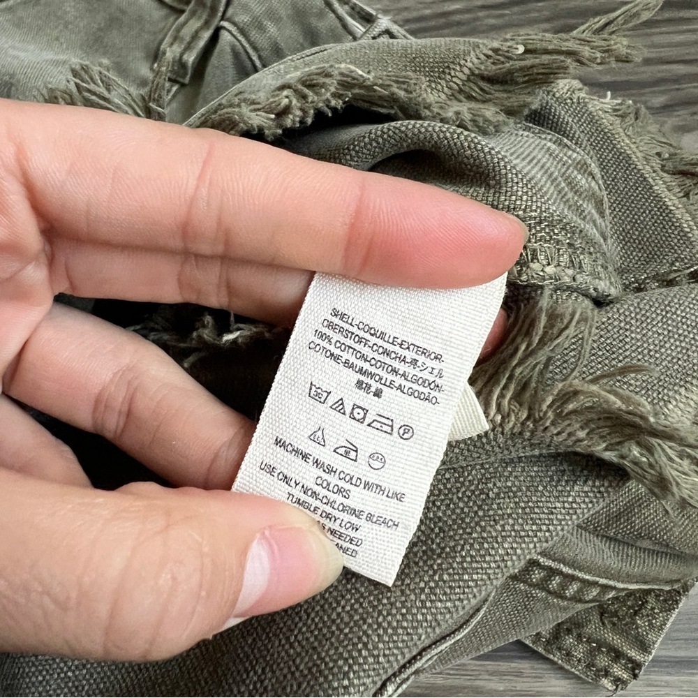 Free People Army Green Raw Hem Distressed Denim Cargo Mini Skirt - Picture 7 of 10